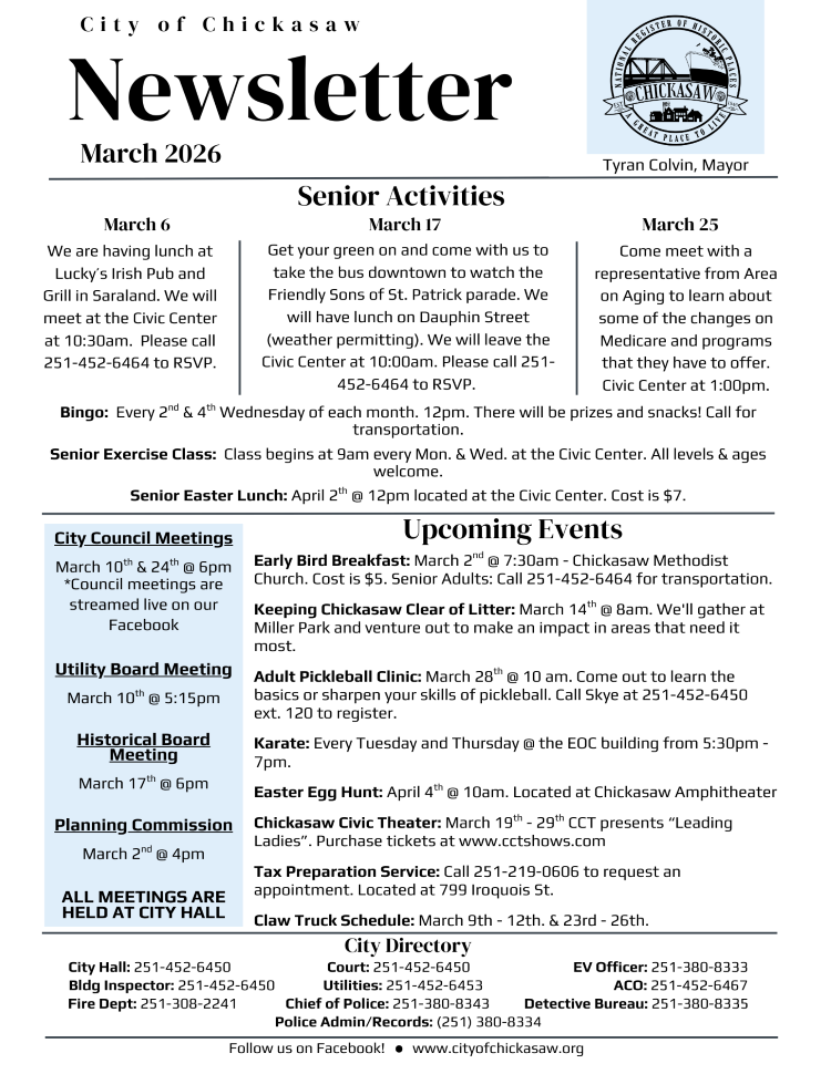 March 2026 Recreation Calendar